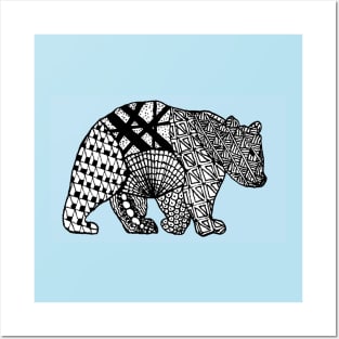 Polar Bear rendered in Zentangle patterns - drawn with fineliners Posters and Art